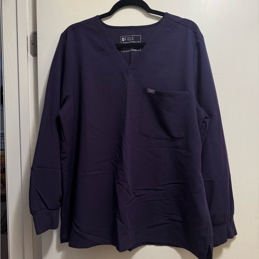 Figs Long Sleeve V-Neck Scrub Top in Deep Purple